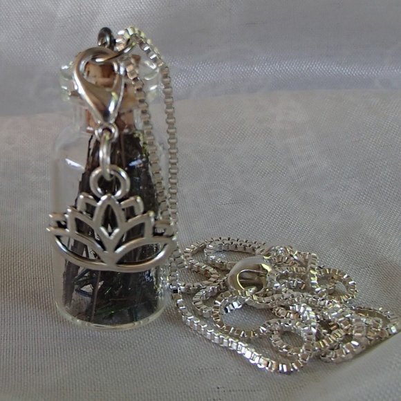 Peacock Feather Glass Bottle Necklace Buddha Hand Lotus Dream Zip Pull Handmade - Picture 4 of 15